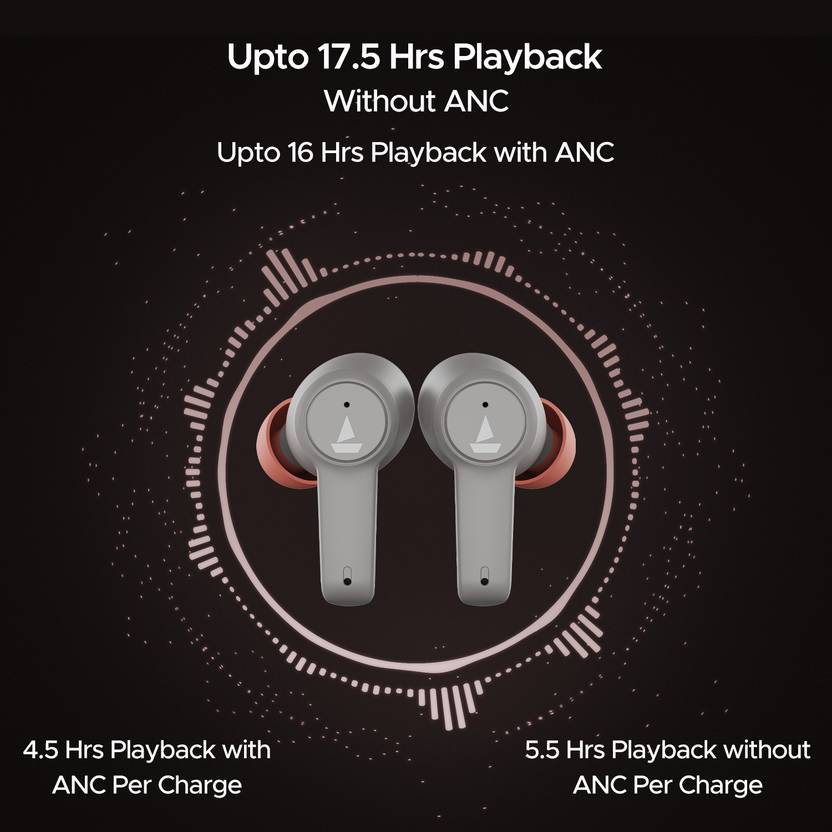 boAt Airdopes 411ANC with upto 17.5 Hours Playback and ASAP Charge Bluetooth  (Grey Hurricane, True Wireless)